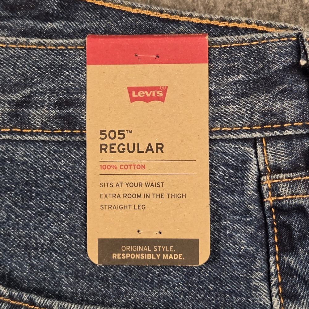 Levi’s 505 Jeans Mens 48x28 Big And Tall Blue Denim Straight Leg Medium Wash NWT - Picture 3 of 15